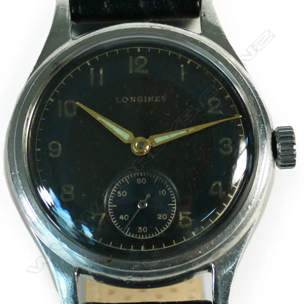 A Longines WWII stainless steel black dial wristwatch, Image 1++