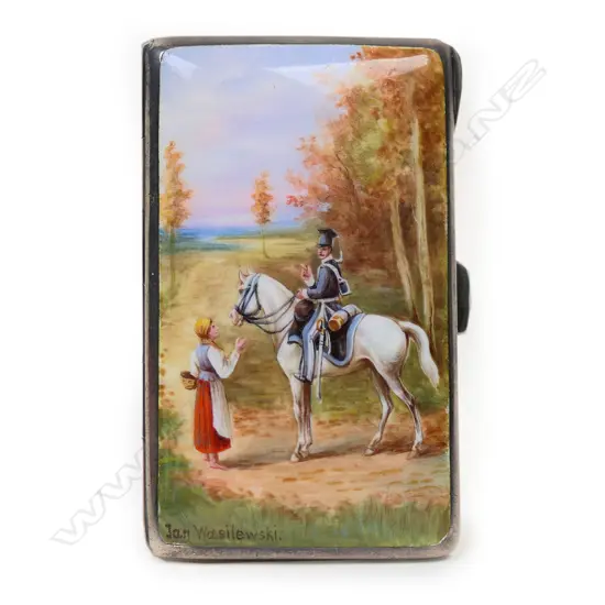 An early 1900s German 935 silver and enamel cigarette case,