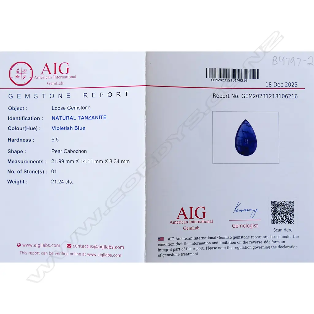 A 21.24ct unset Tanzanite, Image 1++