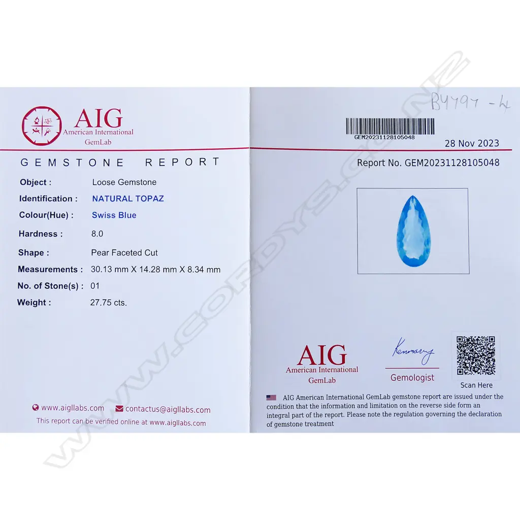 A 27.75ct Swiss Blue Topaz, Image 1++