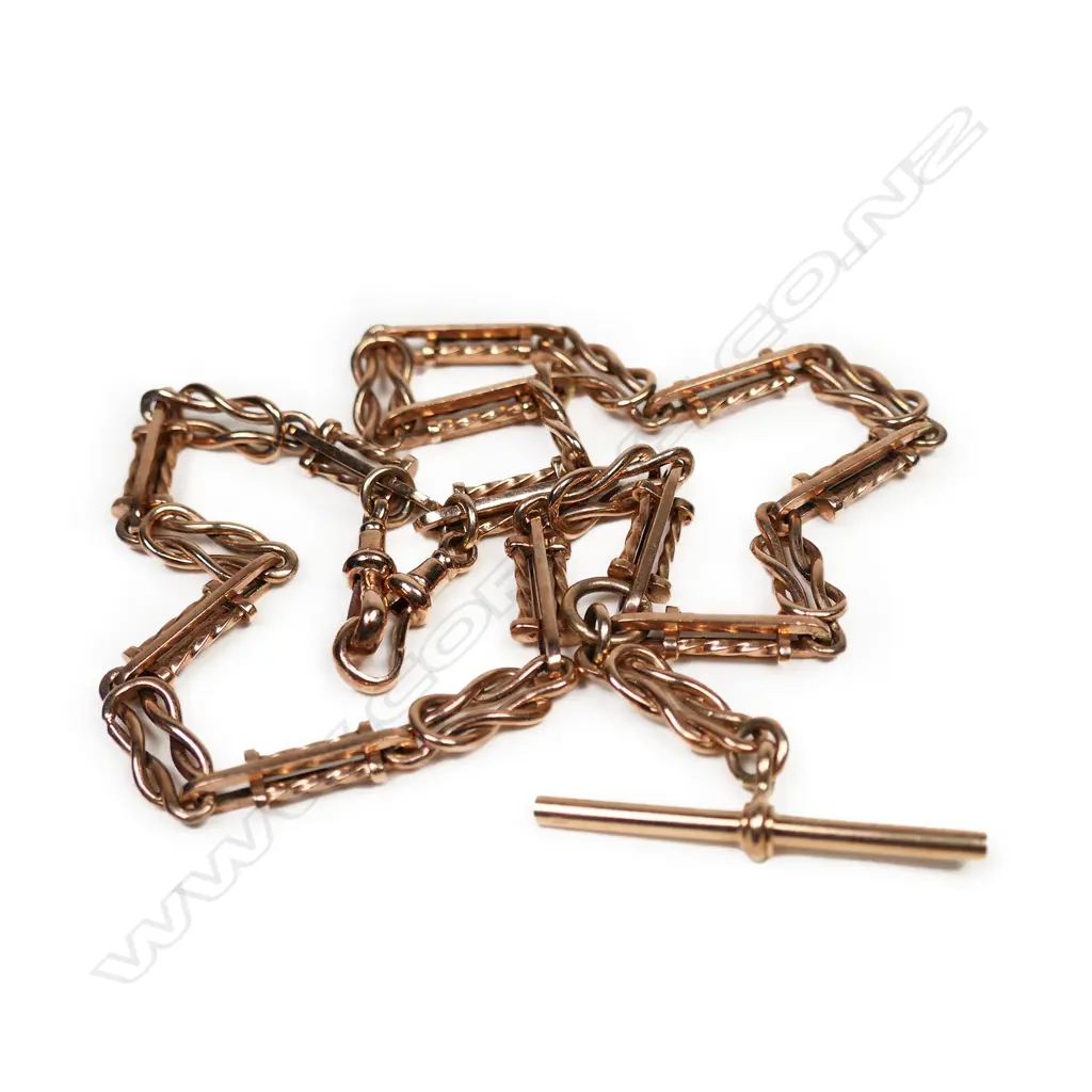 An antique style 9ct rose gold fob chain, Image 1++