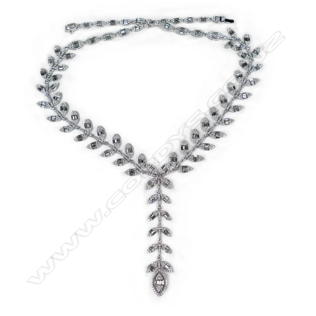 An 18ct white gold and multi diamond leafy vine design necklace, Image 1++