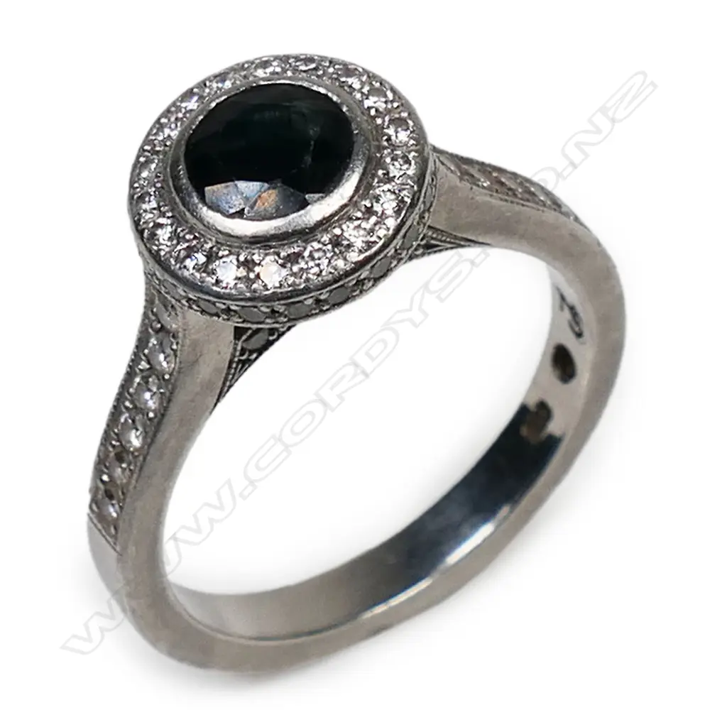 A Naveya & Sloane platinum sapphire and diamond ring, Image 1++