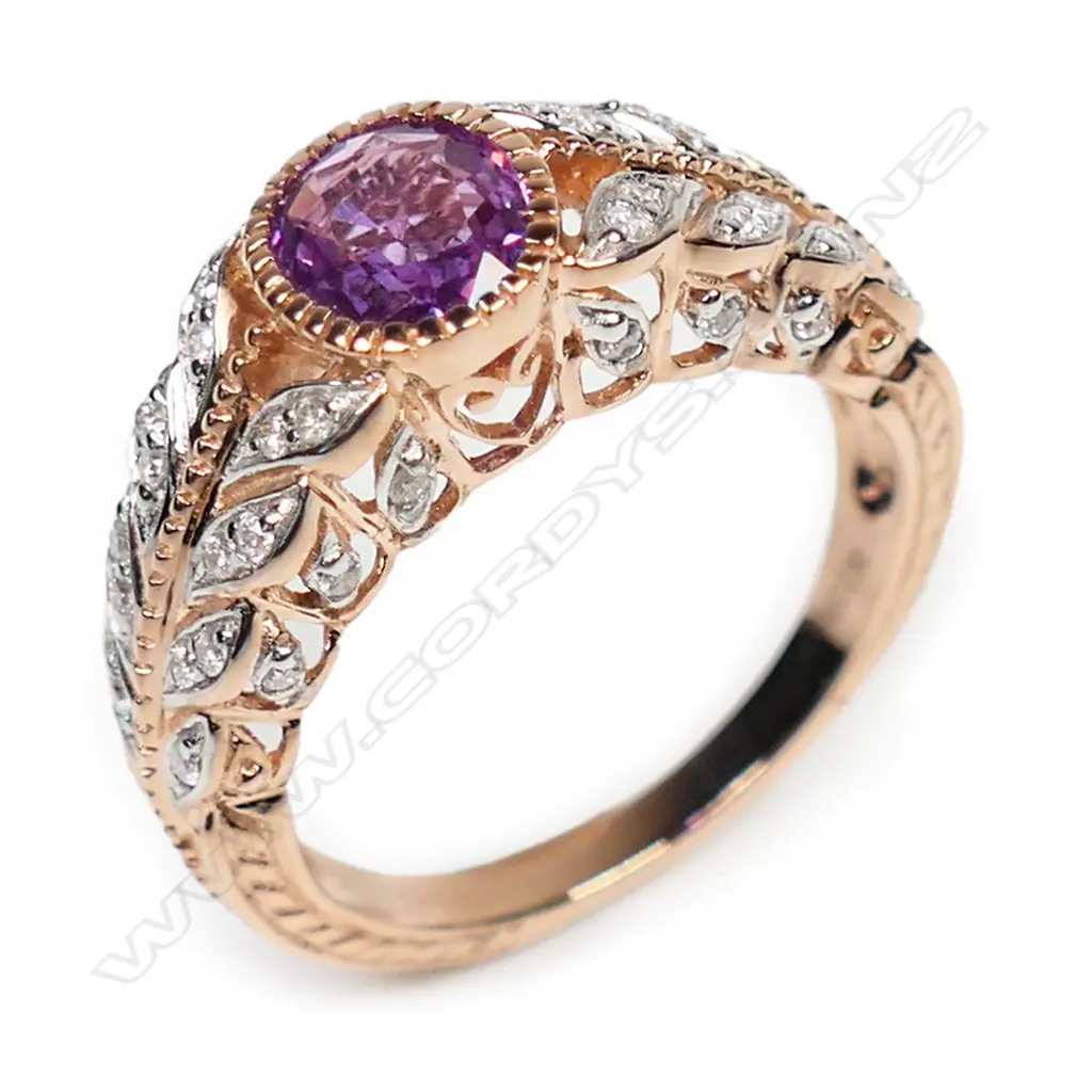 A 14ct rose gold pink sapphire and diamond antique style ring, Image 1++