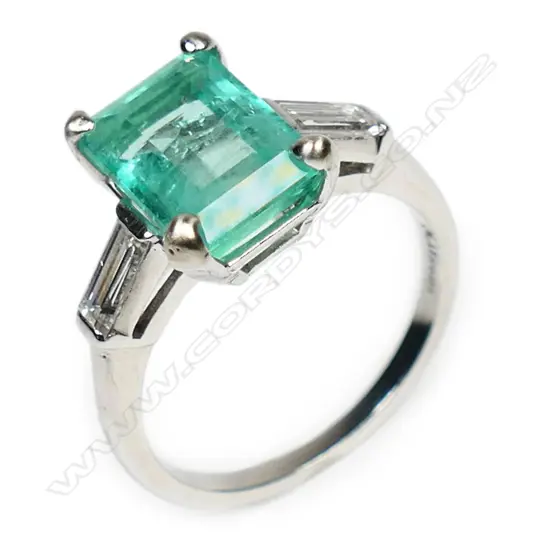A platinum Columbian emerald and diamond ring,