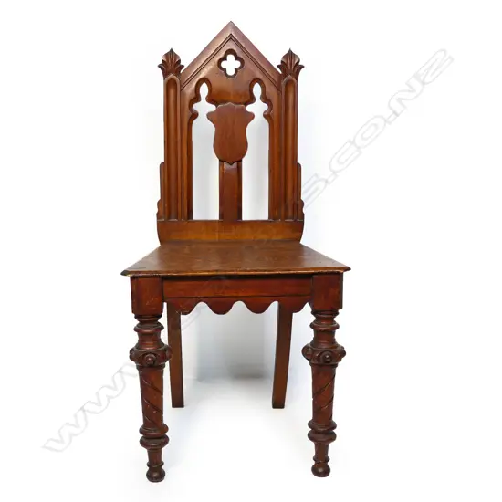 A Victorian mahogany Gothic hall chair,