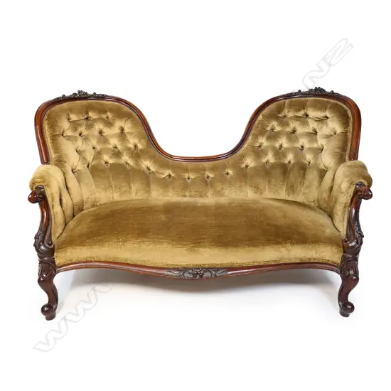 A Victorian walnut double ended chaise longue,