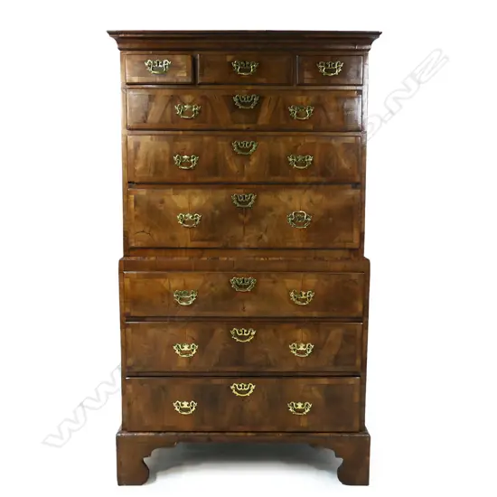An 18thC walnut chest on chest,