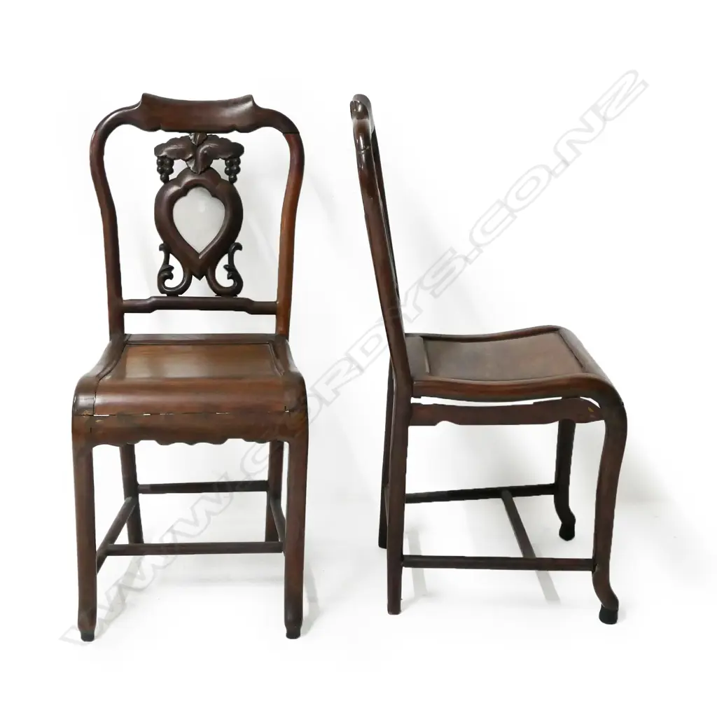 A pair of  early 20thC Oriental rosewood dining chairs, Image 1++