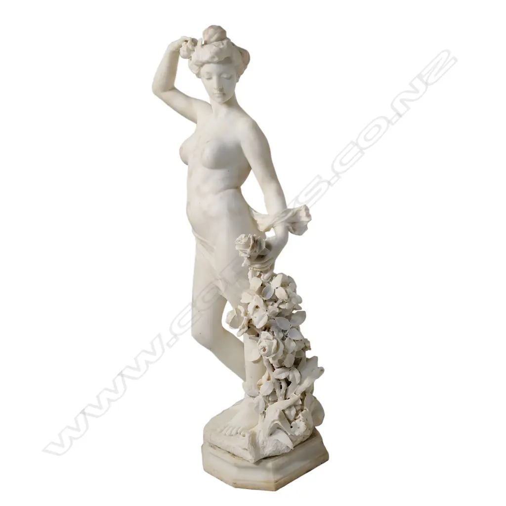 A fine large 19thC Italian carved Carrara white marble sculpture of a young naked woman standing, Image 1++
