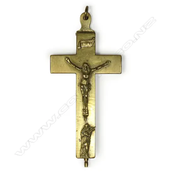 A small brass crucifix reliquary,