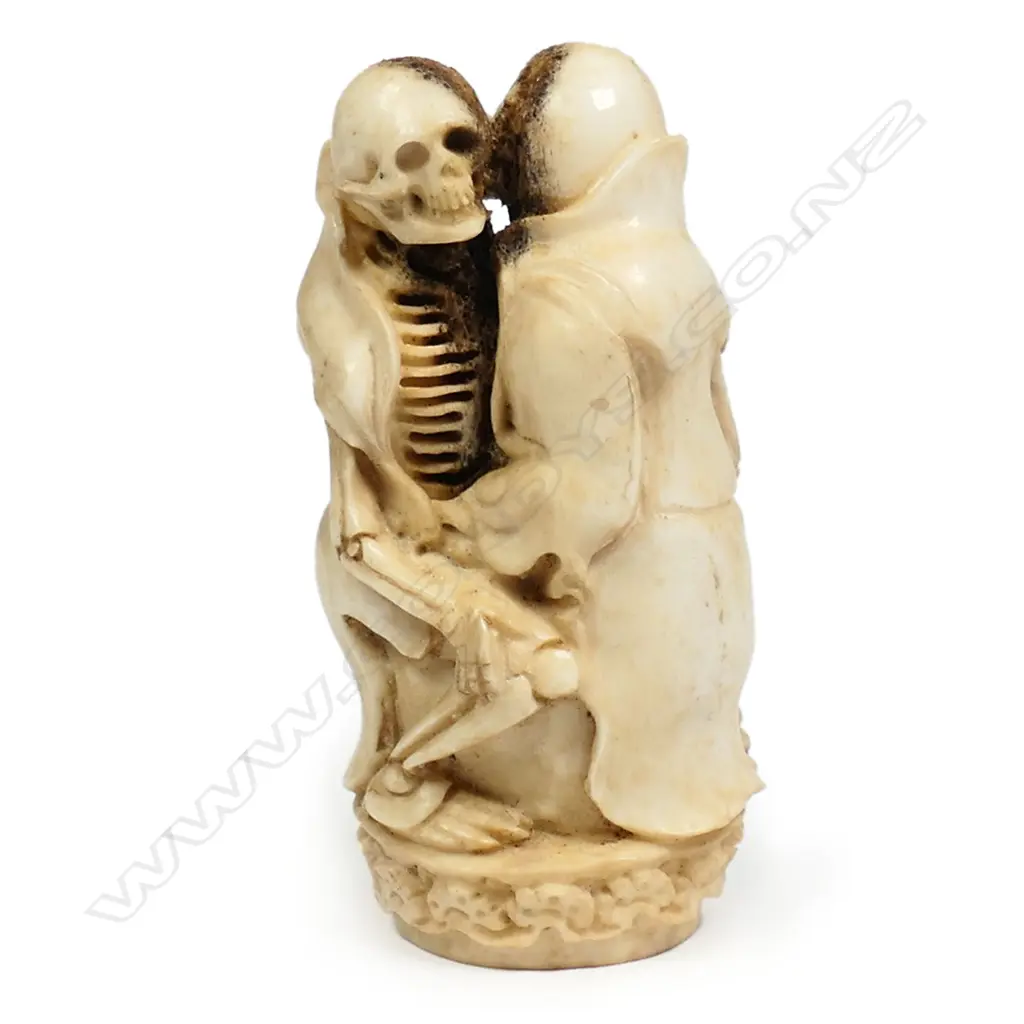 A vintage carved deer antler Memento Mori, Image 1++