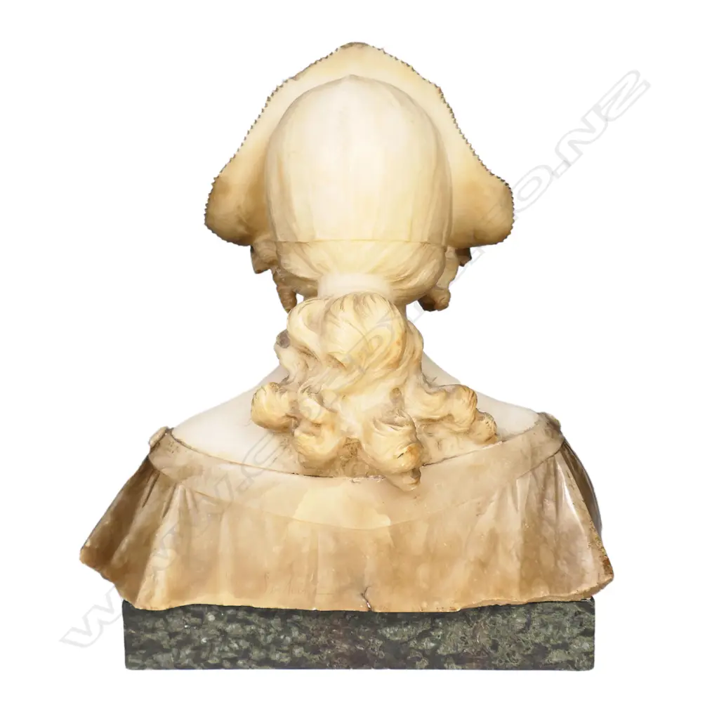 An Art Nouveau French carved alabaster bust of a young Breton woman, Image 1++