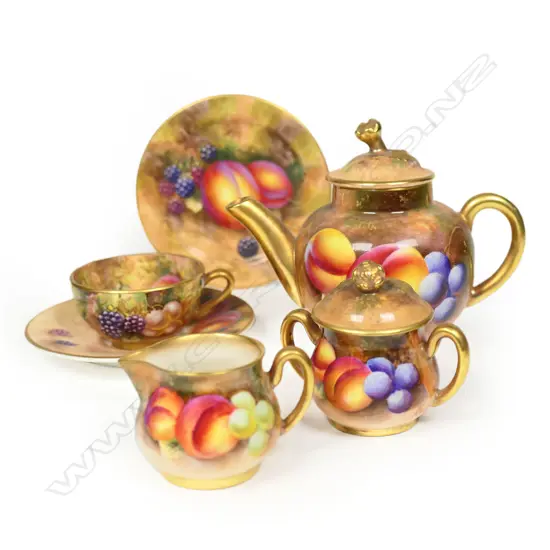 A Royal Worcester fruit painted miniature tea service,