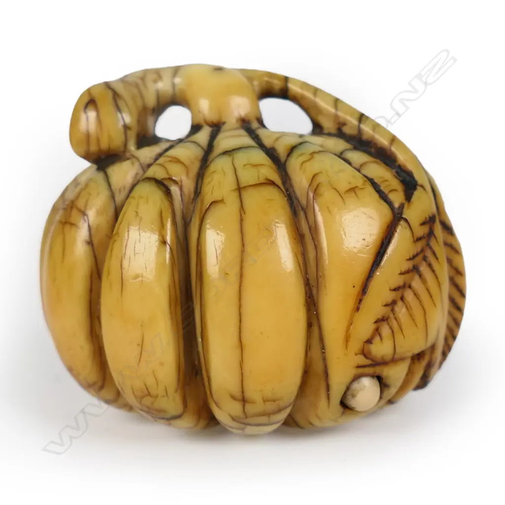 A c.1800 carved ivory netsuke study of a pumpkin, Image 1++