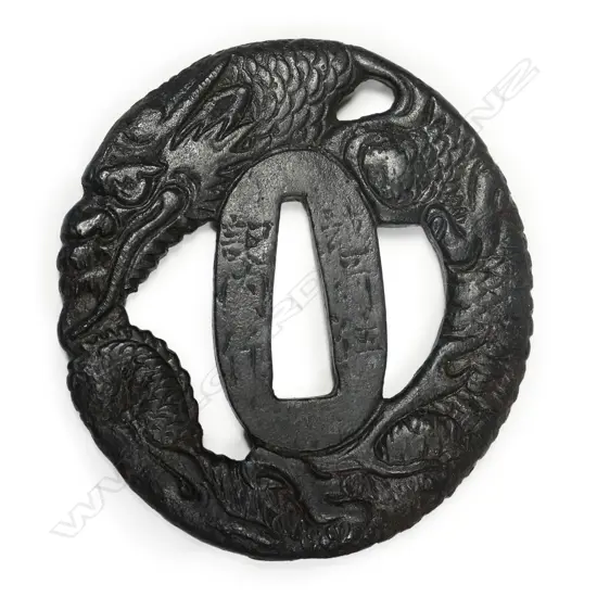A19thC oval Edo period iron tsuba,