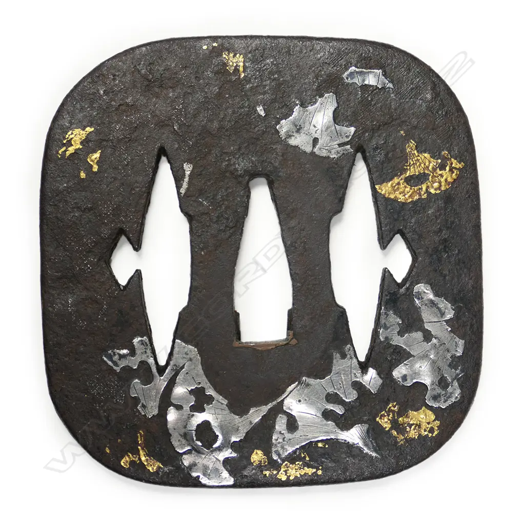 A 17thC large Edo rounded square hammered iron tsuba Image 1++