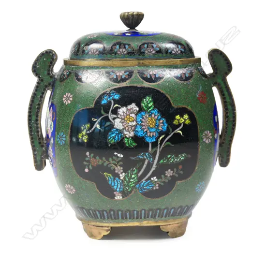 An unusual Meiji period Japanese cloisonné lidded caddy,