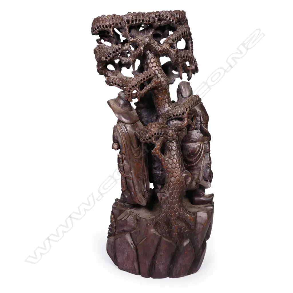 An old Chinese carved hardwood figure group, Image 1++