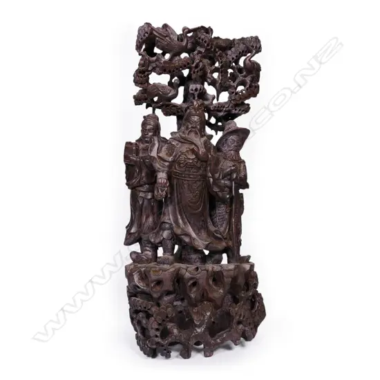 An old Chinese carved hardwood figure group,