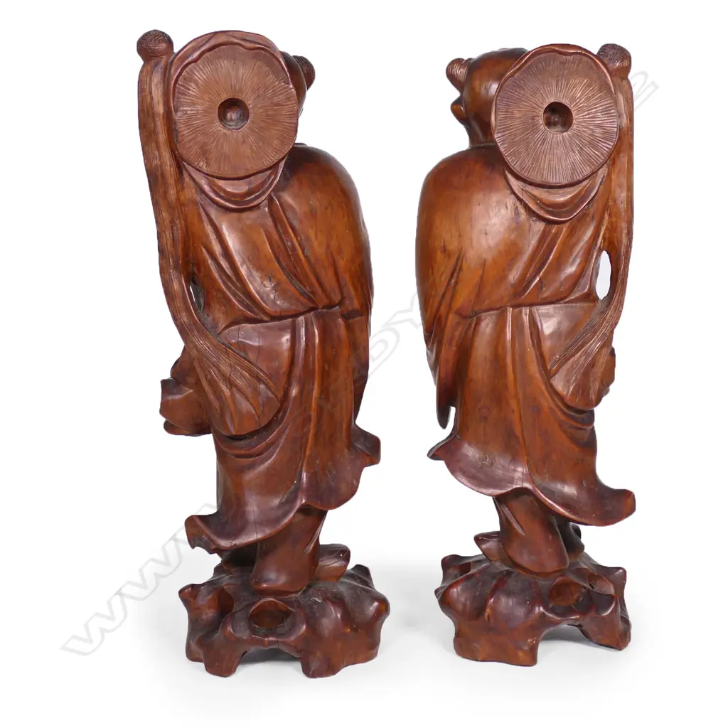 A pair of old Chinese carved hardwood figures, Image 1++