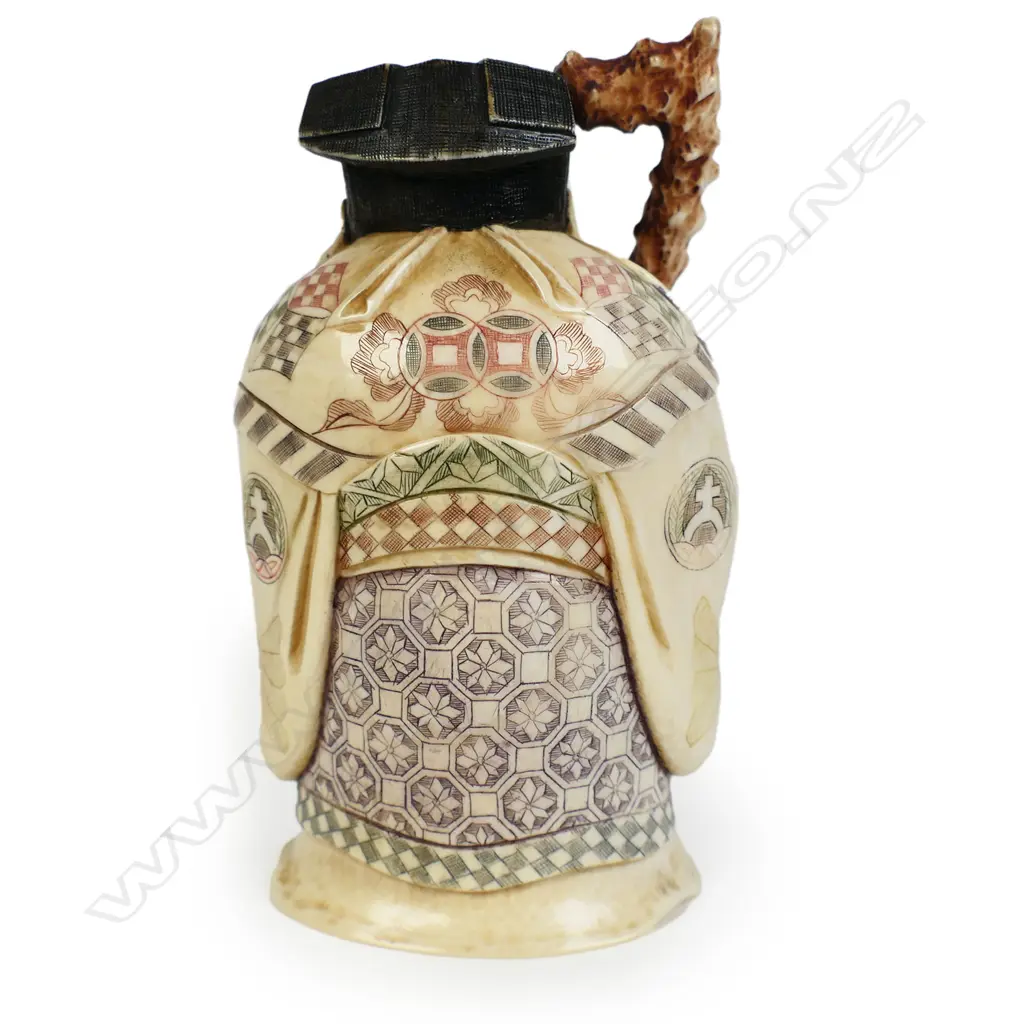 # A mid 20thC oriental solid carved ivory okimono figure of Jurojin, Image 1++