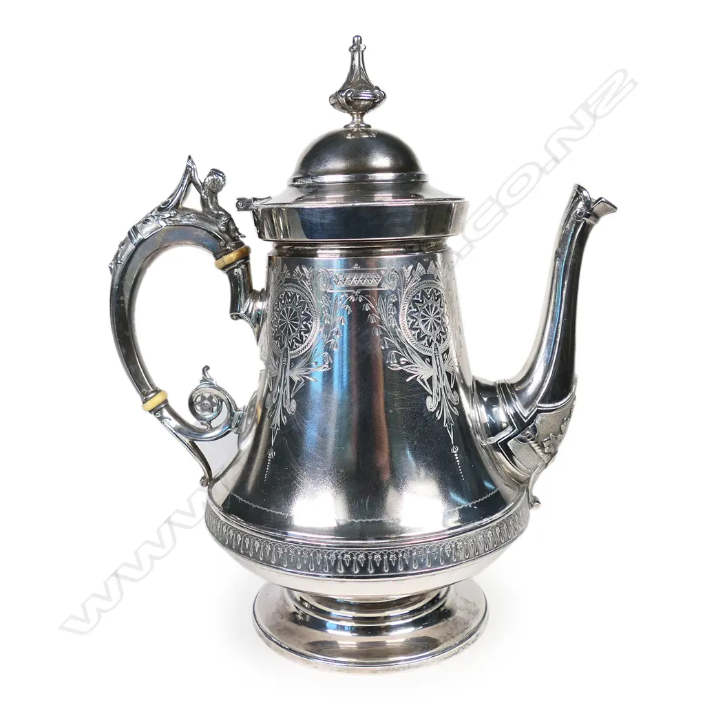 A 19thC American Schulz & Fischer sterling silver coffee pot, Image 1++