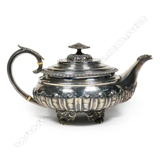 A late George IV silver teapot,