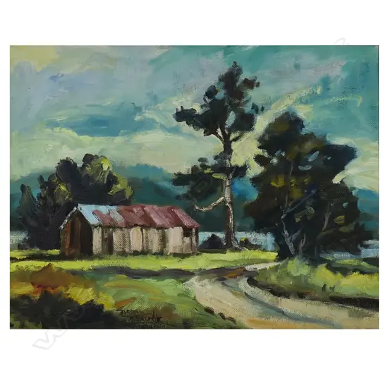 Russell Hollings (NZ 1948-) 'Farm in the Sounds',