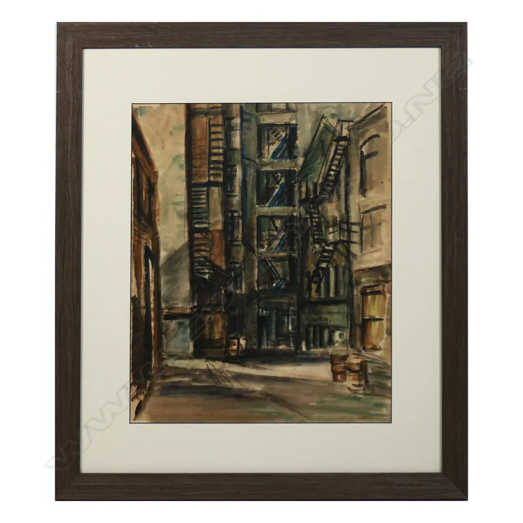 Helen Brown (NZ (1917-86) 'Back of Old Buildings, Image 1++