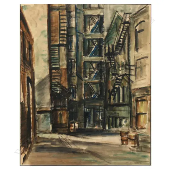 Helen Brown (NZ (1917-86) 'Back of Old Buildings,
