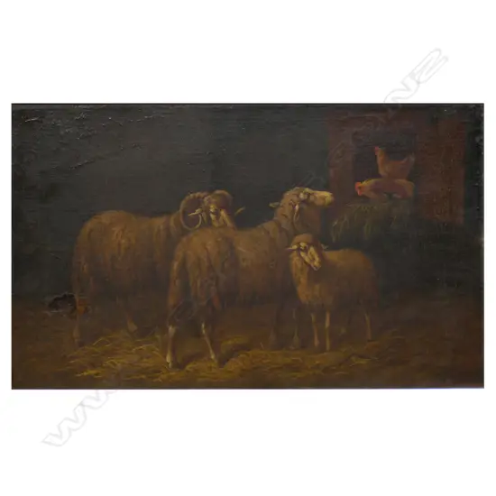 Jan de Graaf (Belgium 1877-1952) Sheep and hens,