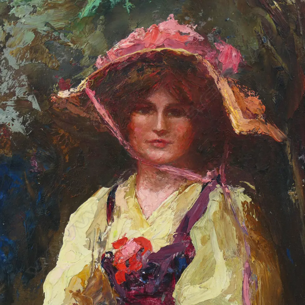 Robert H.Hawcridge (NZ 1866-1920) Portrait of the Artist's Daughter in a Dunedin Garden, Image 1++