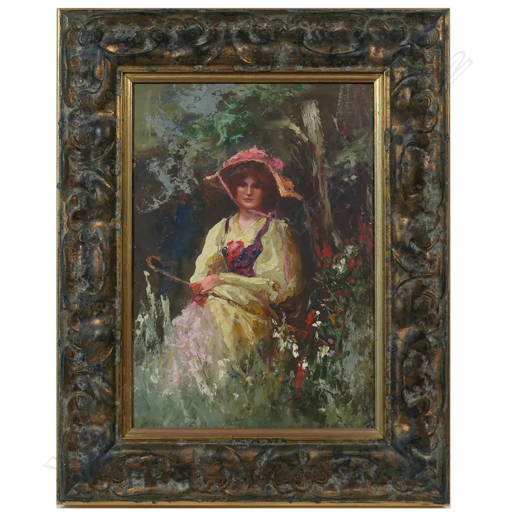 Robert H.Hawcridge (NZ 1866-1920) Portrait of the Artist's Daughter in a Dunedin Garden, Image 1++