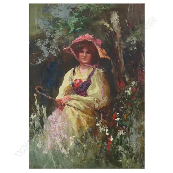 Robert H.Hawcridge (NZ 1866-1920) Portrait of the Artist's Daughter in a Dunedin Garden,