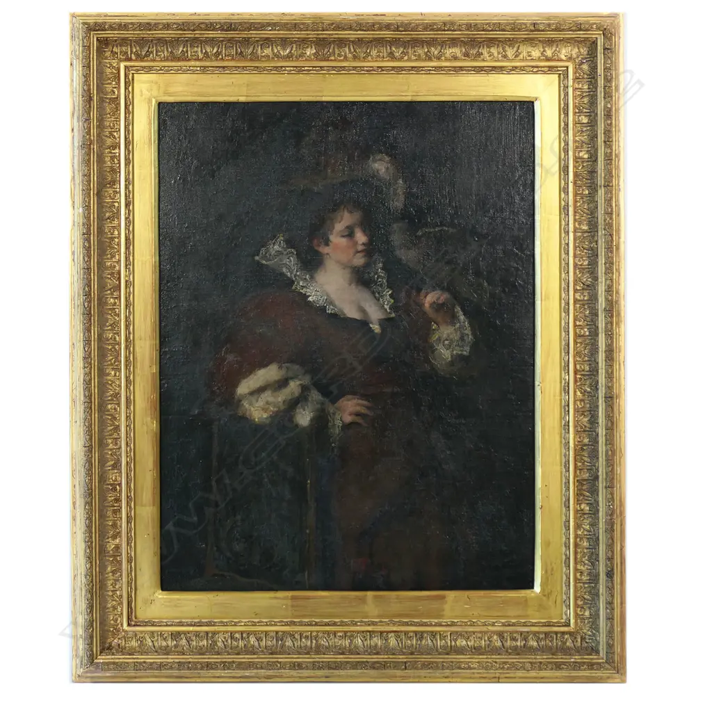 19thC artist unknown portrait of woman and bird, Image 1++