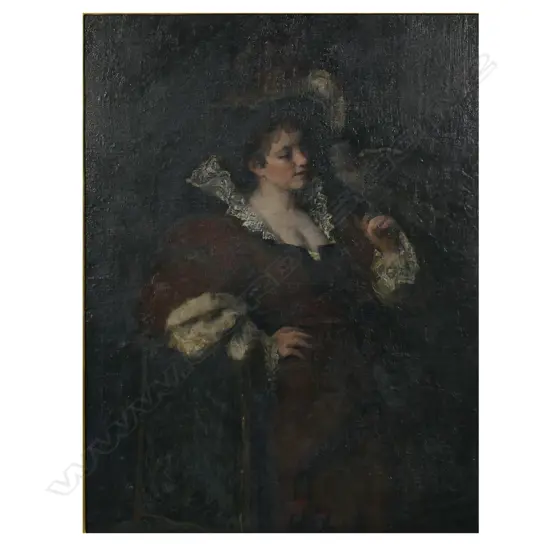 19thC artist unknown portrait of woman and bird,