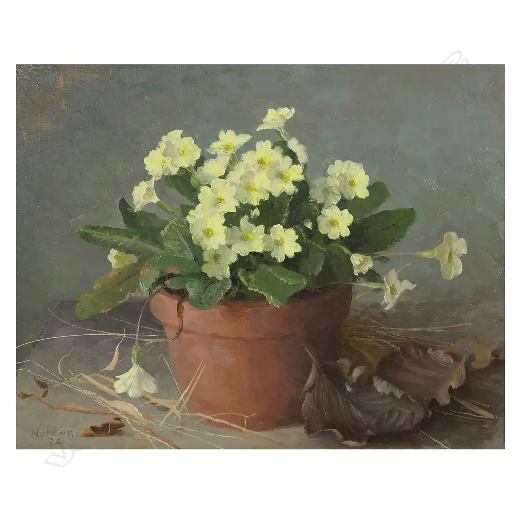 Gerald Norden (U.K. 1912-2000) 'Primroses in a Flower Pot', Image 1++