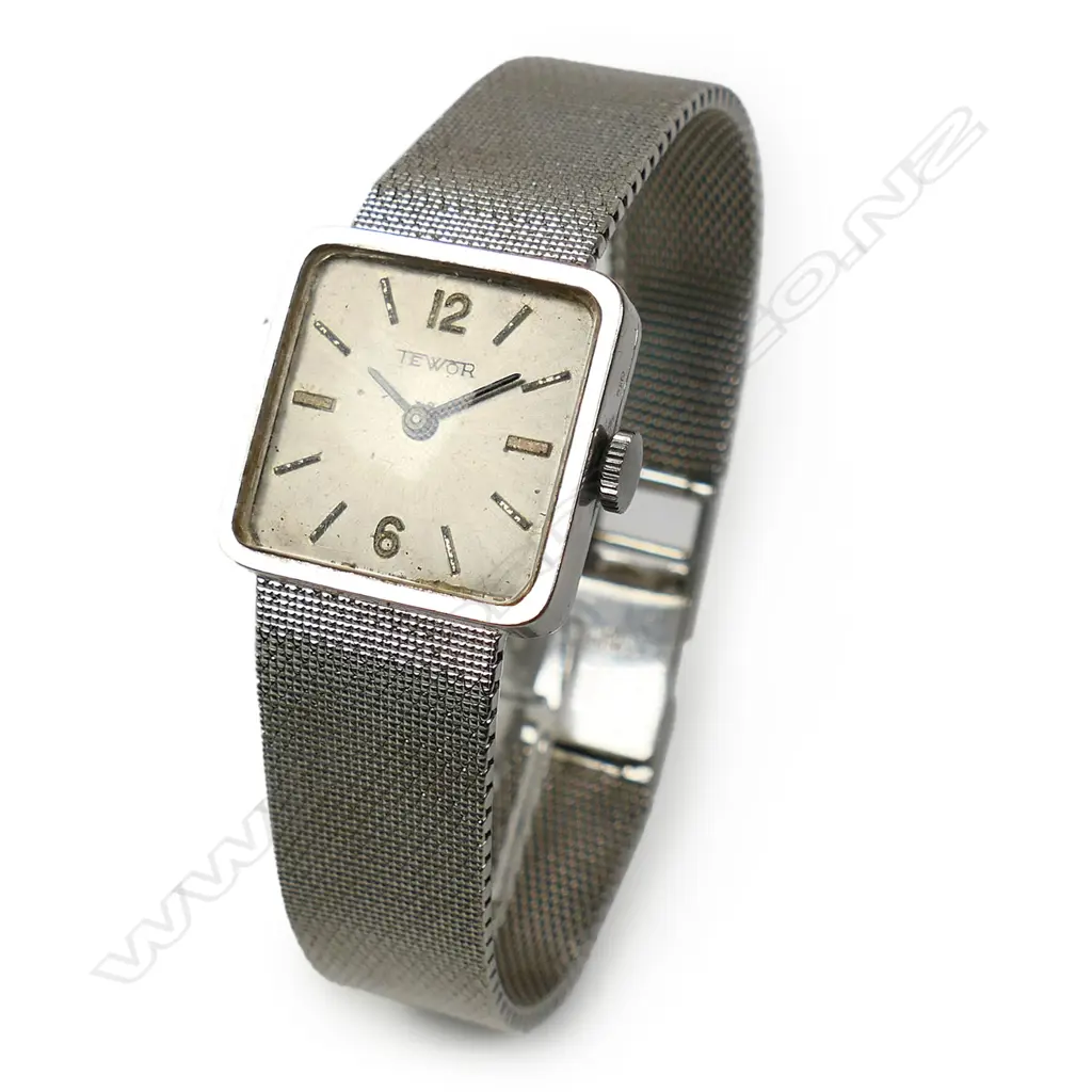 A 1970's Tewor ladies 18ct white gold stylish wrist watch, Image 1++