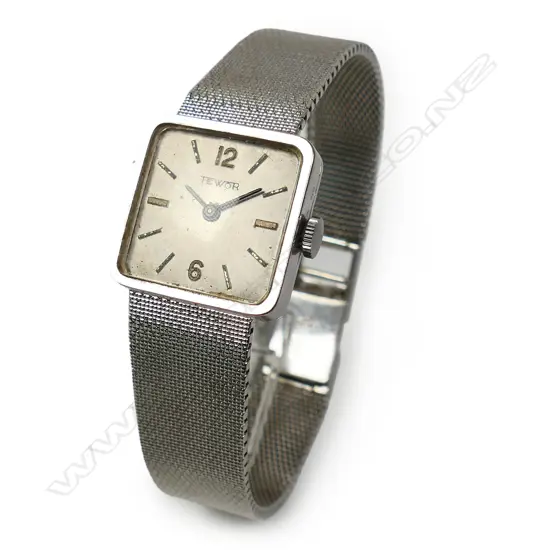 A 1970's Tewor ladies 18ct white gold stylish wrist watch,