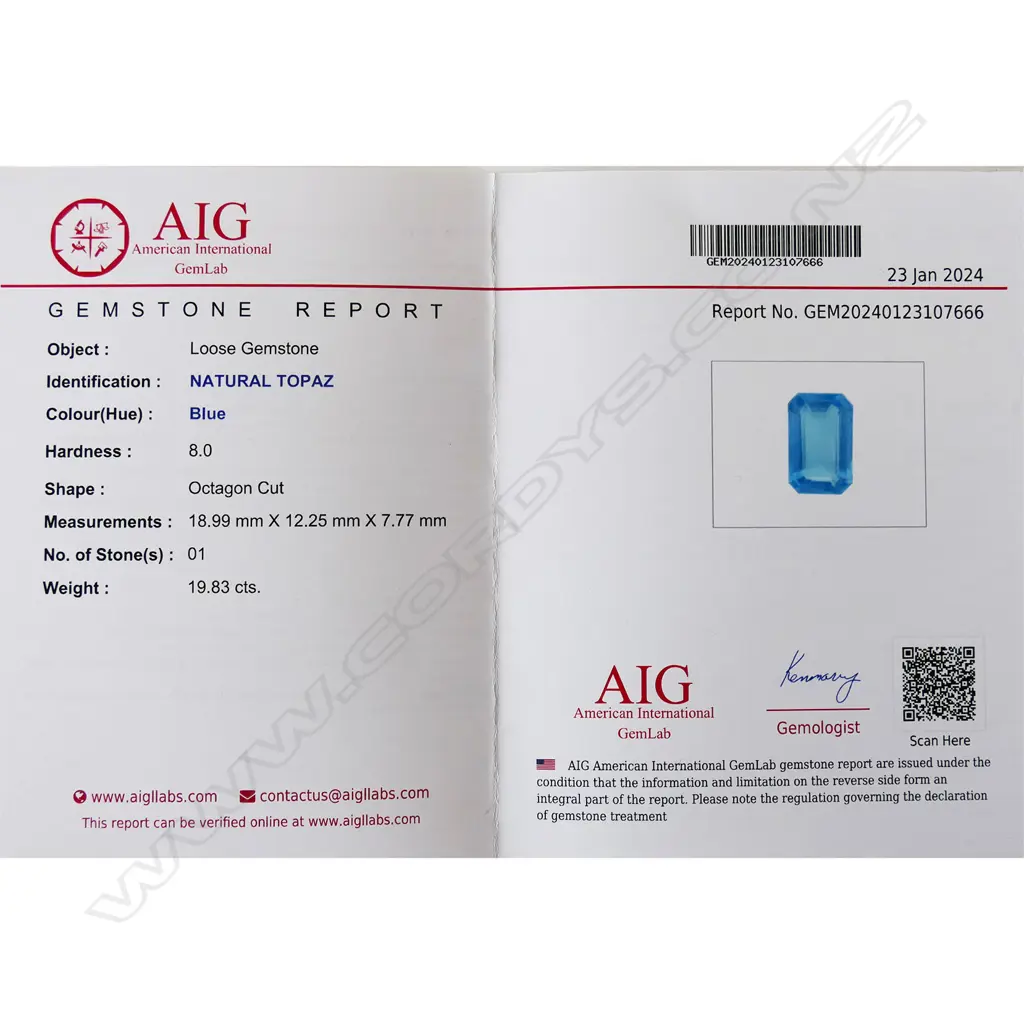 A 19.83ct blue topaz gemstone, Image 1++