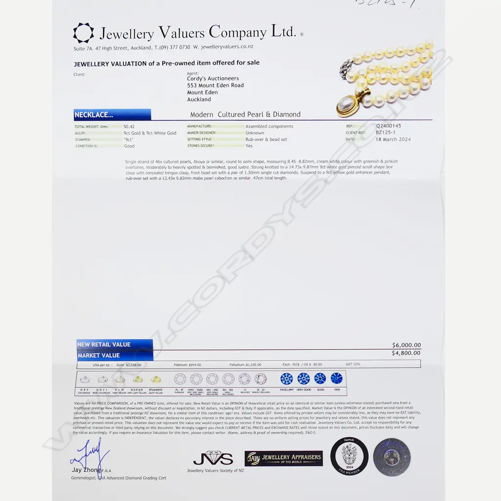 A quality single strand of cultured pearls, Image 1++