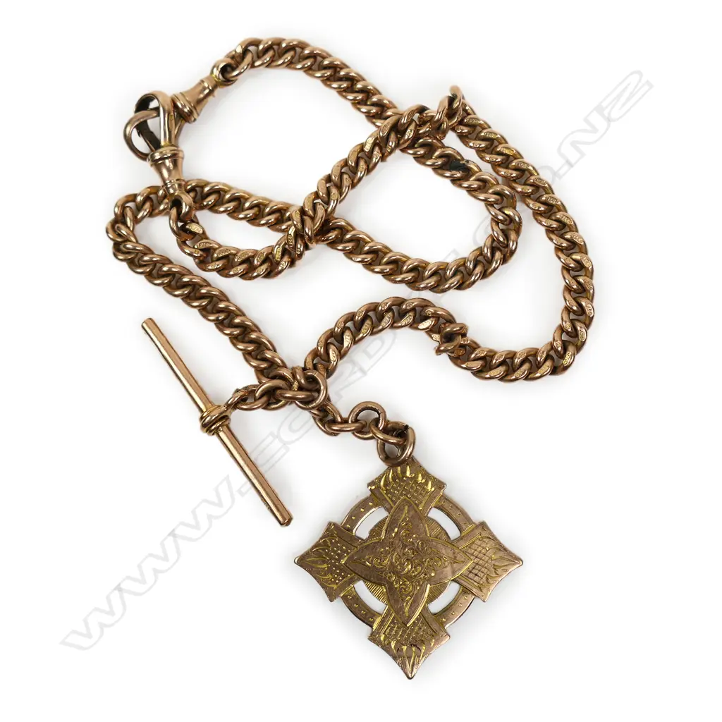 A c1900 9ct rose gold Albert chain, Image 1++