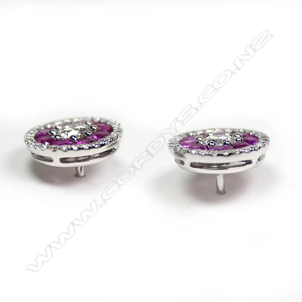 A pair of 18ct white gold, rubellite and diamond earrings, Image 1++