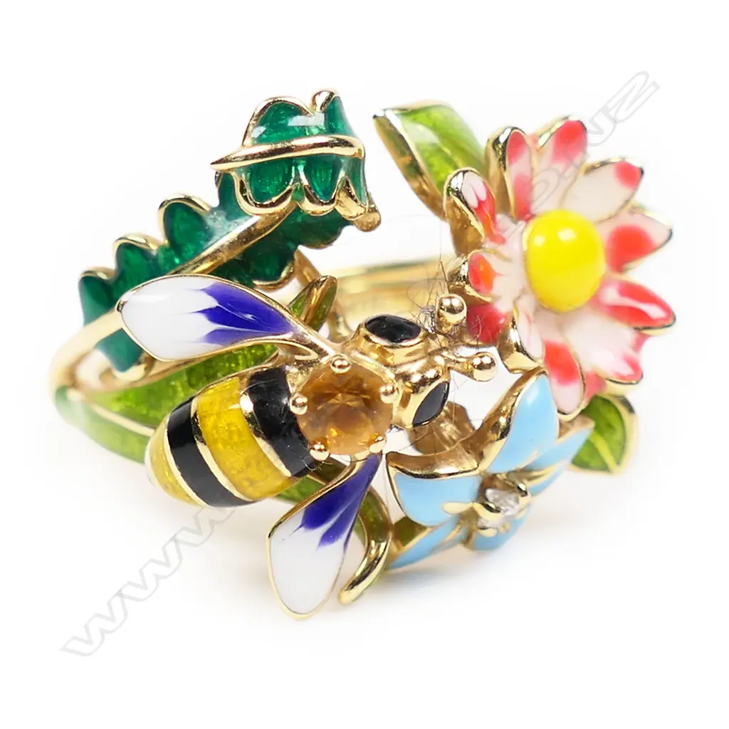 A French Dior 18ct gold, enameled and gemstone set ring, Image 1++