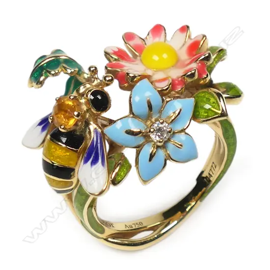 A French Dior 18ct gold, enameled and gemstone set ring,