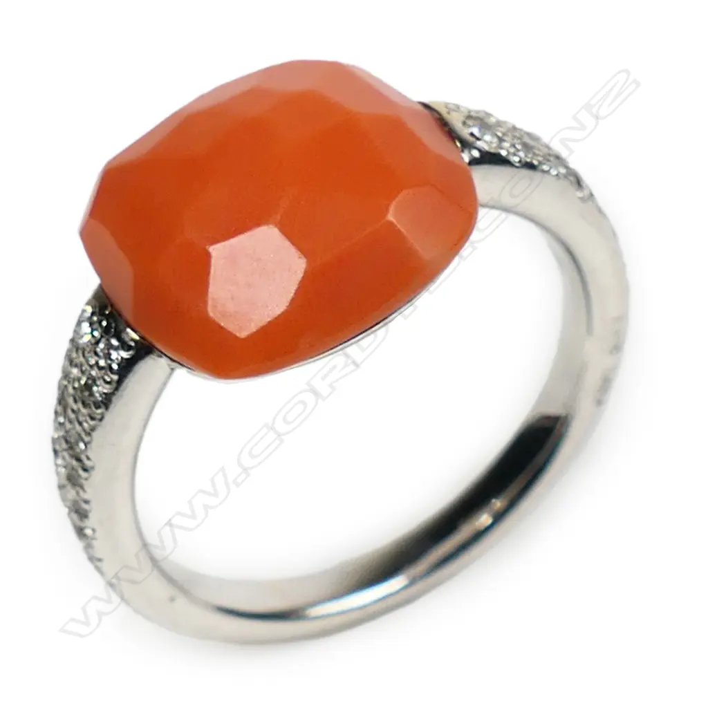 A contemporary Pomellato (Milan) 18ct white gold, diamond and coral dress ring, Image 1++