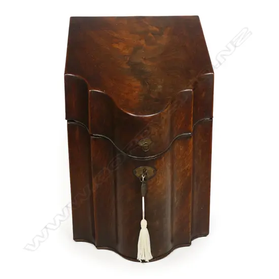 A c.1760 flame mahogany Sheraton knife box,