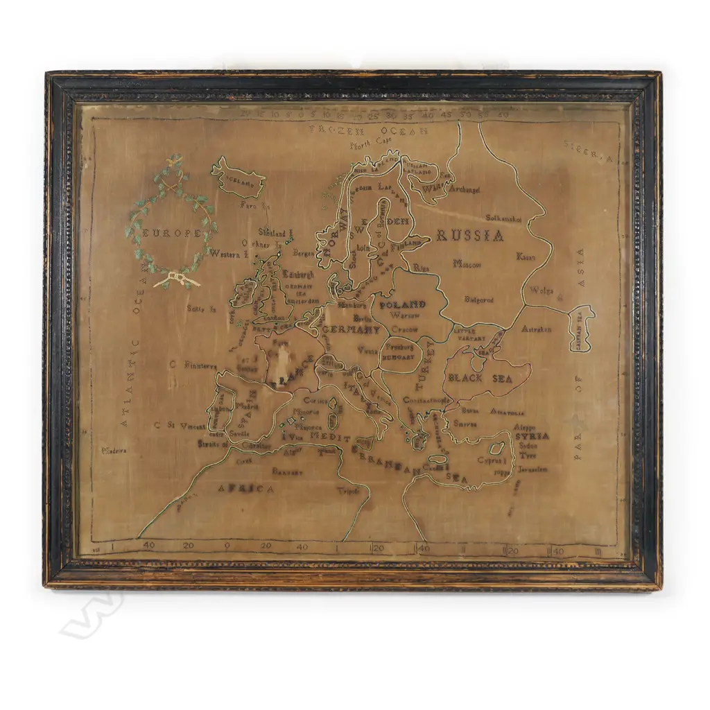 An 18thC linen map sampler, Image 1++