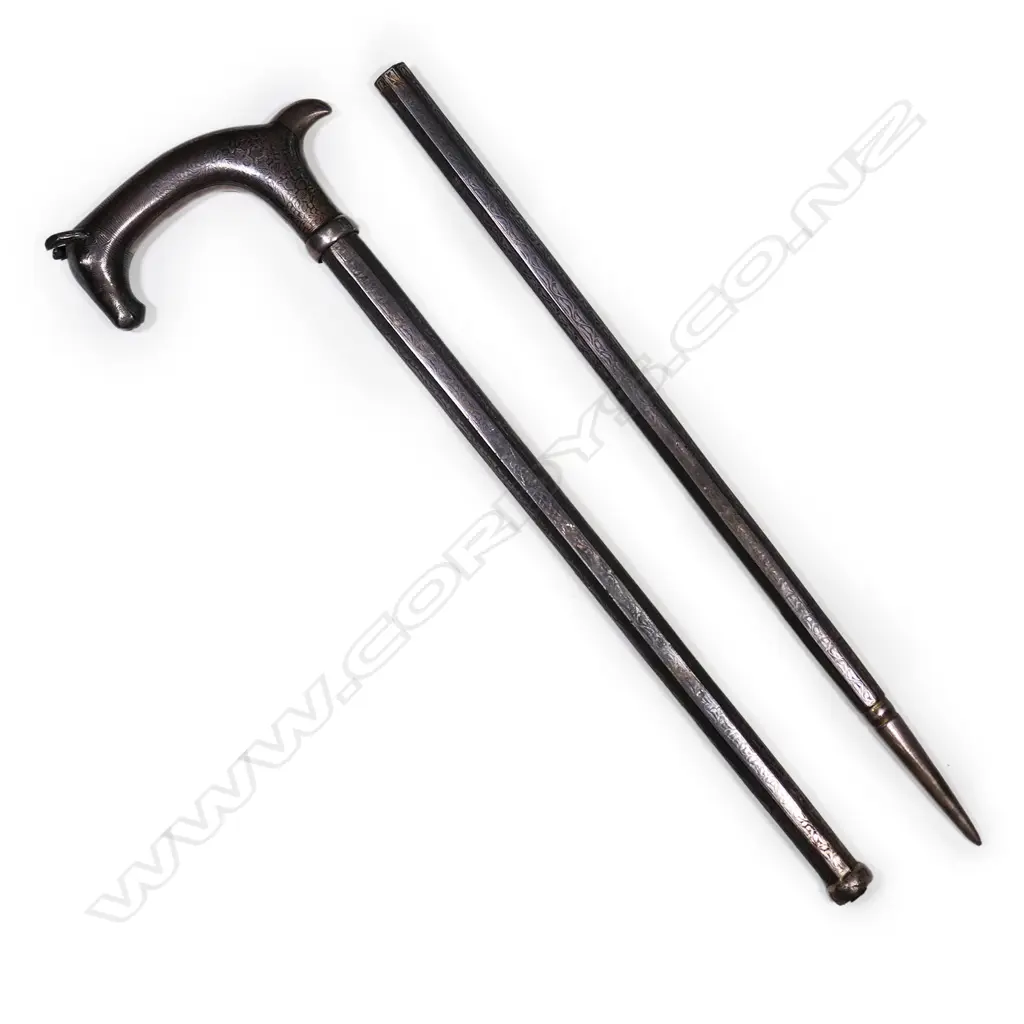 A Turkish all nielo worked steel dagger walking stick, Image 1++